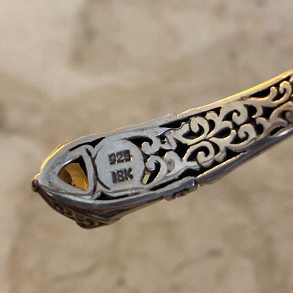 Vintage 18K & 925 Sterling Silver Citrine & Peridot Unisex Cuff Bracelet - Picture 8 of 11